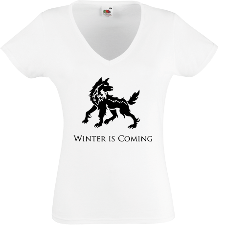 Koszulka damska w serek „Winter Is Coming – Direwolf”