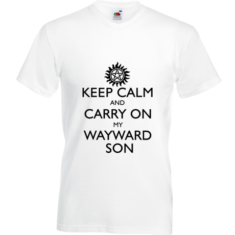 Koszulka w serek „Keep Calm and Carry On My Wayward Son”