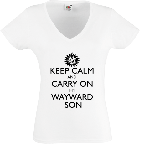 Koszulka damska w serek „Keep Calm and Carry On My Wayward Son”