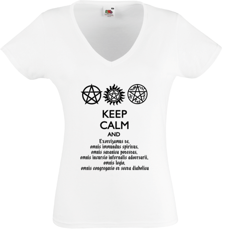 Koszulka damska w serek „Keep Calm and Exorcizamus”
