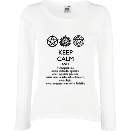 Koszulka damska z długim rękawem „Keep Calm and Exorcizamus”