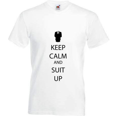 Koszulka w serek „Keep Calm and Suit Up”