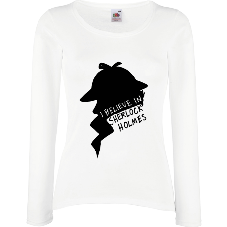 Koszulka damska z długim rękawem „I Believe in Sherlock Holmes”