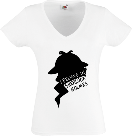 Koszulka damska w serek „I Believe in Sherlock Holmes”