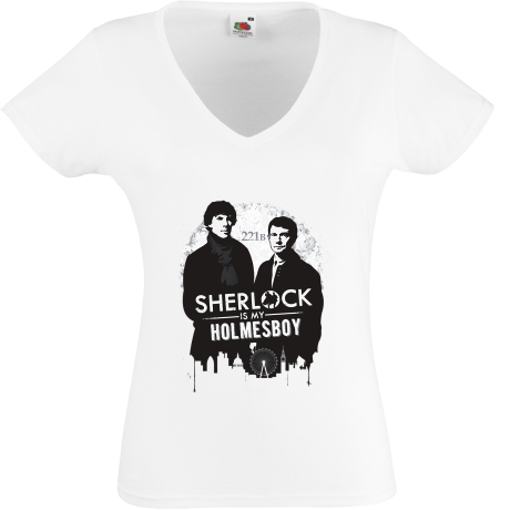 Koszulka damska w serek „Sherlock is My Holmesboy”