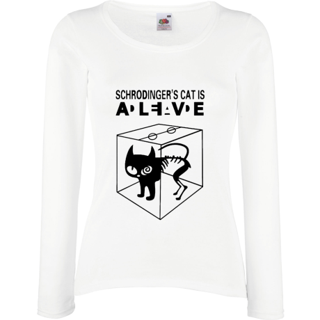 Koszulka damska z długim rękawem „Schrodinger’s Cat Is Alive”