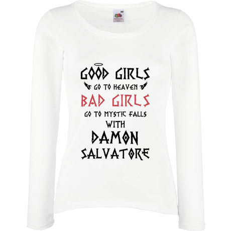 Koszulka damska z długim rękawem „Bad Girls Go to Mystic Falls with Damon”
