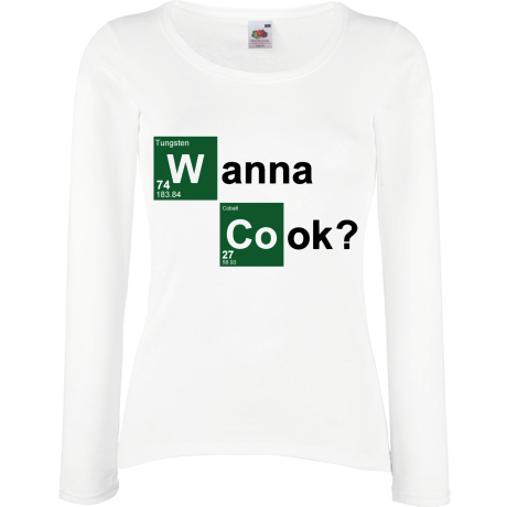 Koszulka damska z długim rękawem „Wanna Cook?”
