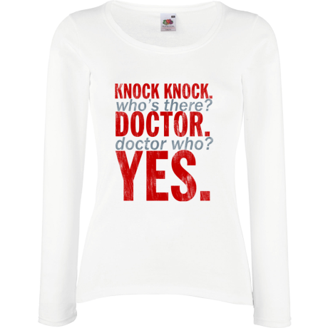 Koszulka damska z długim rękawem „Knock Knock Doctor Who”