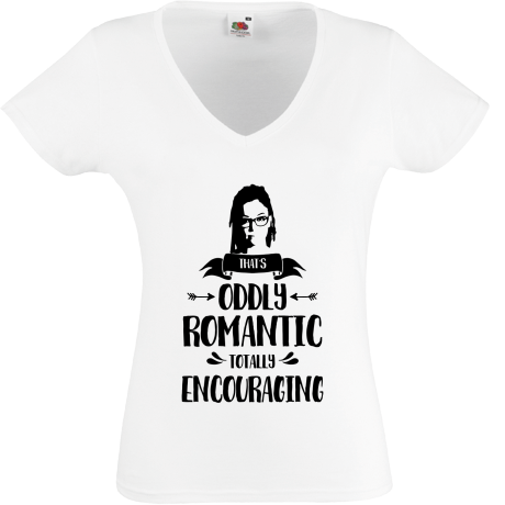 Koszulka damska w serek „Oddly Romantic, Totally Encouraging”
