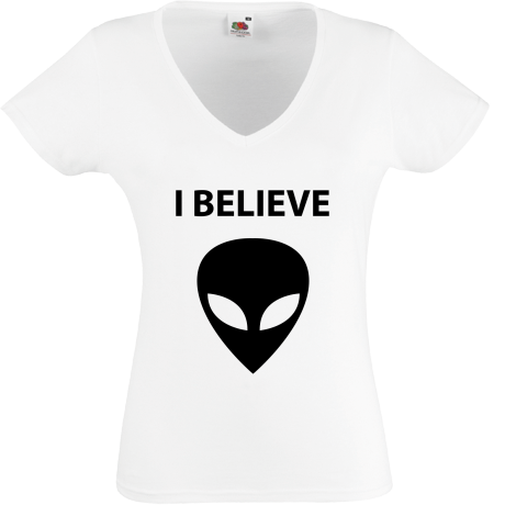 Koszulka damska w serek „I Believe Alien”
