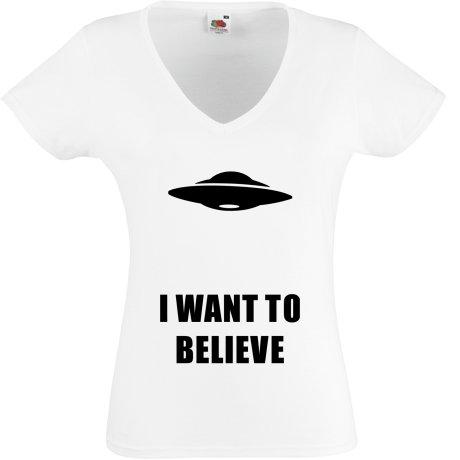 Koszulka damska w serek „I Want To Believe UFO”