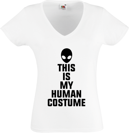 Koszulka damska w serek „This Is My Human Costume”